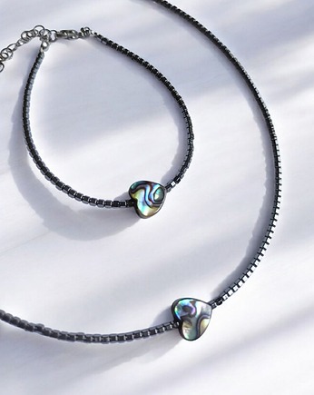 RAZEM TANIEJ! komplet z serduszkami : muszla PAUA, hematyt grafitowy, kaktusia