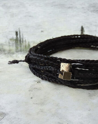 NATURE Len i piryt czarna bransoletka, galeria nuit