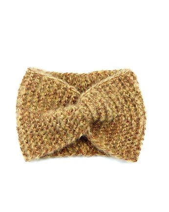 Miodowa opaska retro styl z wełną i angorą na drutach, RękaProduction