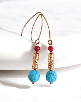 LIMITOWANE kolczyki: długie: summer collection : turkusowo-złote, kaktusia