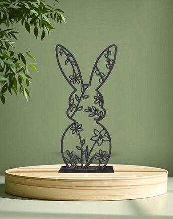 Królik Zając Figurka wielkanocny z drewna 20cm na podstawce decoupage, smxdsgn