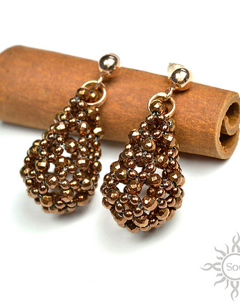Ażurowe krople z hematytu VIII, kolczyki, beading, Sol