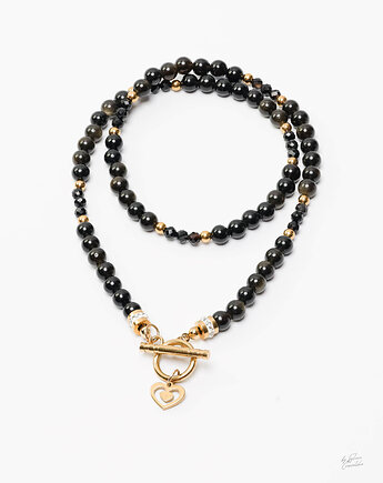 Naszyjnik Damski z Obsydianem Złotym i Agatem Czarnym, Black Mamba Jewelry