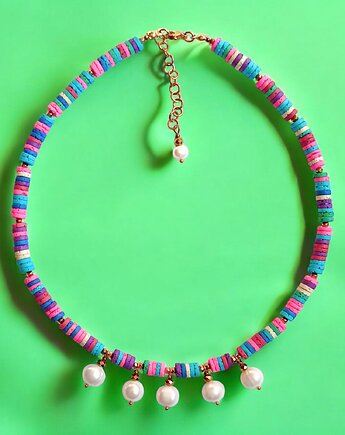 SUMMER COLLECTION naszyjnik : duże perły i kolorowa lawa, kaktusia