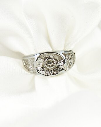 Srebrny sygnet damski piwonia, pełny, srebro 925, Peony, ręcznie wykonany, Her Ring Biżuteria