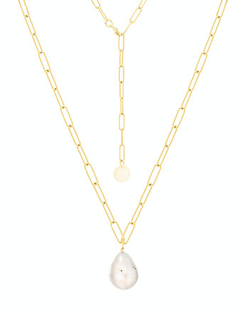 Naszyjnik srebrny pozłacany z perłą barokową, BEMOON