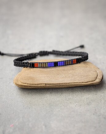 Bransoletka męska makramowa z koralikami - kolorowa, Tauriel Design