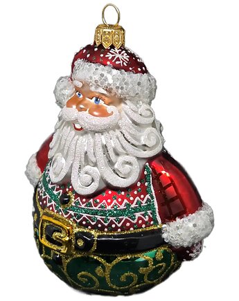 Szklana bombka ręcznie malowana czerwono-zielony kulisty Mikołaj, STARGLASS