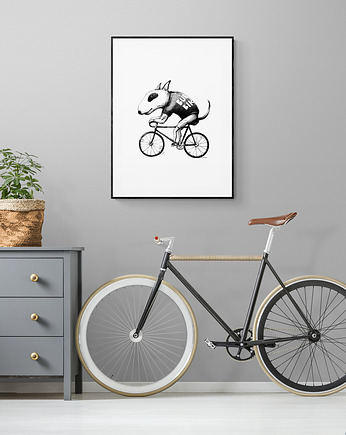 Duża grafika z Bulterierem na rowerze 50x70 cm, LoboLoco