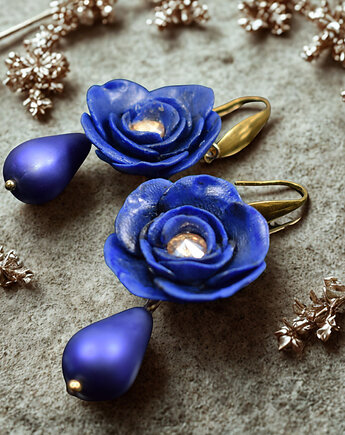 Eleganckie, niebieskie kolczyki kwiaty, Pracownia Kameleon