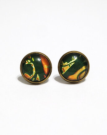 Kolczyki - Ciemno zielone, pomarańczowe - antyczny brąz, yenoo