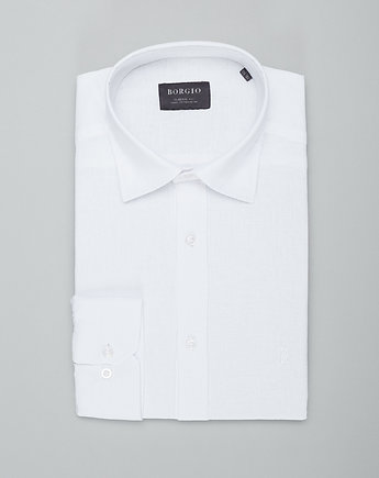 Koszula męska lniana lentini 00385 biały classic fit, OSOBY - Prezent dla Chłopaka