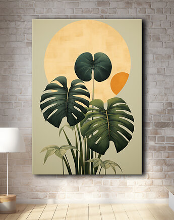 Abstrakcyjna monstera - Obraz na płótnie - Druk, Blejtrama - Loft #73, Black Sapphire Art