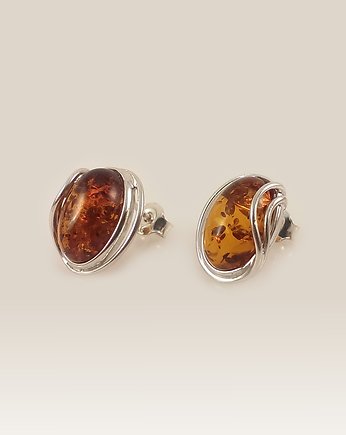 Srebrne kolczyki z bursztynem koniak 15x12mm, ZaNa Design