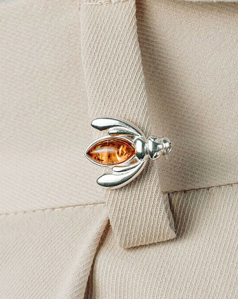 Broszka Pszczoła z Bursztynu Bałtyckiego i Srebra, Amber Charm