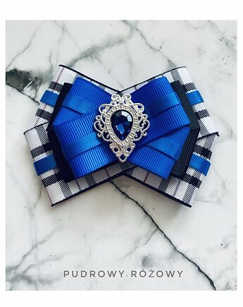 Brosza Chabrowa  w kratę z kryształkiem, Pudrowy Różowy
