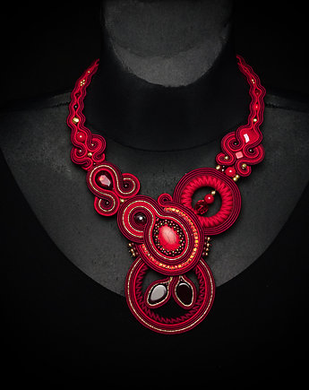 Paloma- burgundowo- czerwony naszyjnik soutache, Mró Soutache