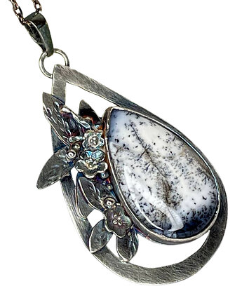 Naszyjnik z kroplą agatu dendrytowego - oszroniony poranek, Artseko