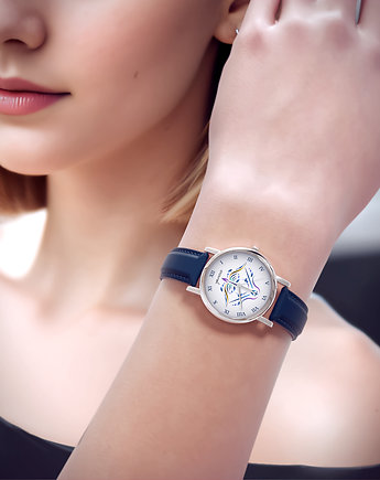 Zegarek  mały - Strzelec - skórzany, granatowy, yenoo