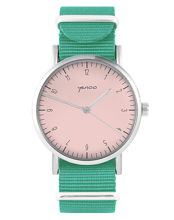 Zegarek -  Simple różowy  - turkusowy, nylonowy, yenoo