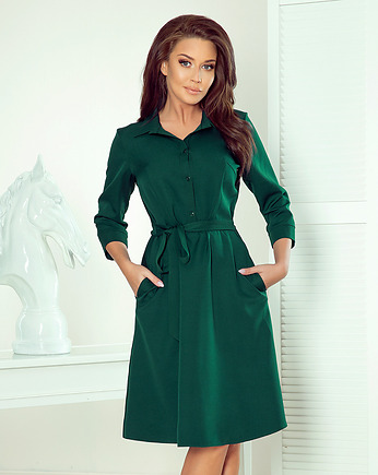 286-1 SANDY Koszulowa rozkloszowana sukienka - ZIELEŃ BUTELKOWA, NUMOCO