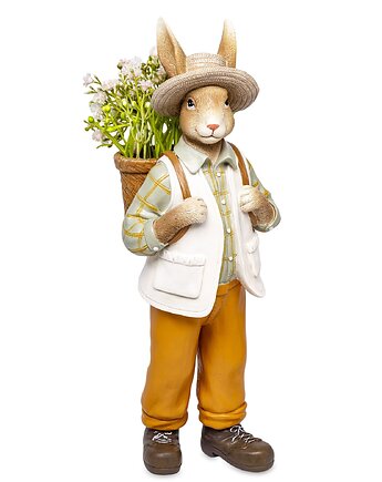 Dekoracja - królik OGRODNIK z plecakiem i kwiatami 30x11 cm, MIA home