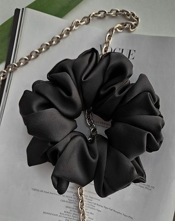 Scrunchie Obsydian Black XL - gumka do włosów satynowa czarna, SILKY DESIRE