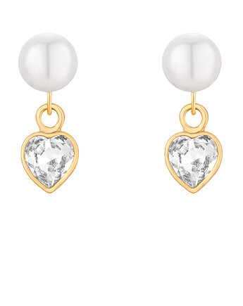 Złote kolczyki perły z sercami SWAROVSKI CRYSTAL, SOTHO