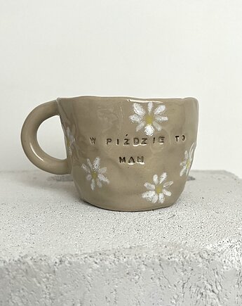 Kubek z brzydkim napisem kwiatki 300 ml, rel ceramic
