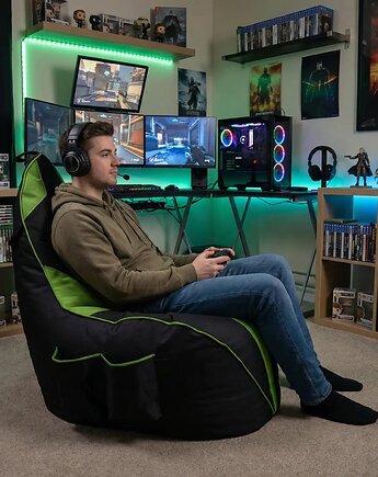 Pufa gamingowa dla dzieci i dorosłych czarno zielona z duzymi kieszeniami, Oskar Perek