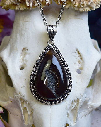 Miedziany posrebrzany wisiorek z czarnym agatem z druzą, Spirit Of Copper