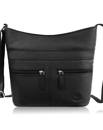 Torebka damska skórzana na ramię pojemna czarna listonoszka AY-23-BL, Paolo Peruzzi