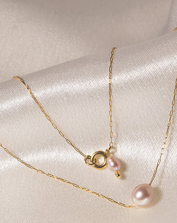 Naszyjnik delikatny złoty  łańcuszek z różową perłą, Fox and Jewelry
