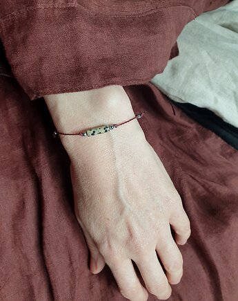 Bransoletka BOHO sznurkowa bordowa, rodonit, hematyt, modesign