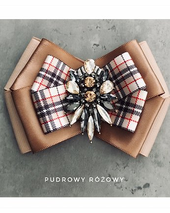 Brosza w kratę z kryształem glamour New, Pudrowy Różowy
