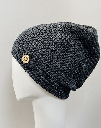 Czapka przejściowa cienka beanie smerf bawełna antracyt, splotomaniaa