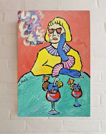 Obraz ręcznie malowany kolorowy obraz  portret babci, alice oil on canvas