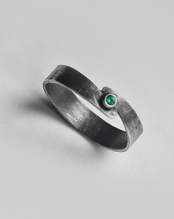 Unikat rozmiar 19 zielony ametyst - srebrny pierścionek oksydowany, RA