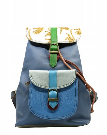 Plecak skórzany kieszenie pojemny kolorowy ze skrawków oryginalny OLIVKA, Olivka Warsaw