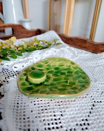 Podstawka ceramiczna zielona na biżuterię, Wooden Love