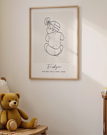 Metryczka Dziecka LineArt - personalizowany plakat z noworodkiem typ1, Dekoracjan