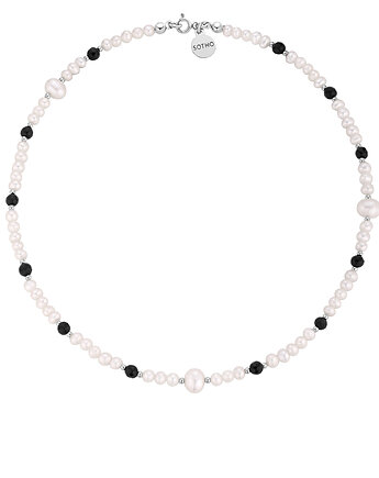Srebrny naszyjnik z pereł naturalnych i onyksu, SOTHO