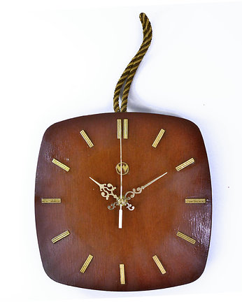Drewniany, modernistyczny zegar ścienny Halle, Niemcy lata 60., Good Old Things