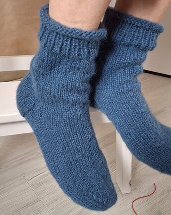 Skarpetki dzierganie niebieskie, Knit Couture