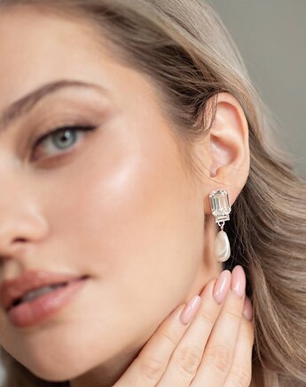 Geometryczne kolczyki z perłą  MANON, White Jasmine