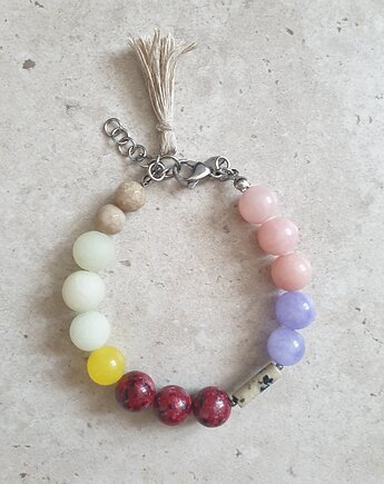 Bransoletka BOHO ART jadeit, jaspis, bordo, fiolet, róż, seledyn, modesign