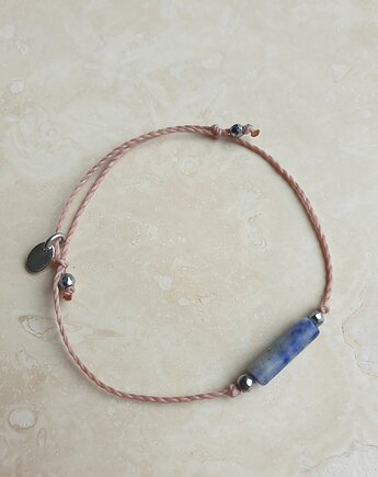 Bransoletka BOHO sznurkowa róż angielski, jaspis niebieski, hematyt, modesign