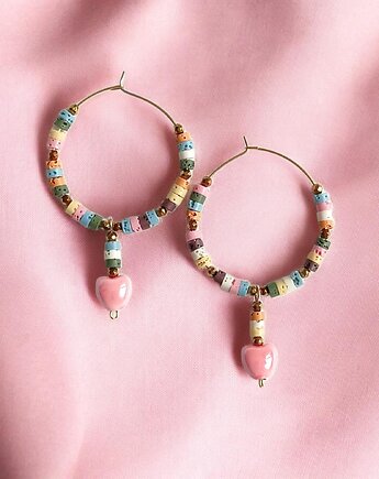 Kolczyki z serduszkami : okazałe, duże : lawa, serduszka ceramiczne, kaktusia