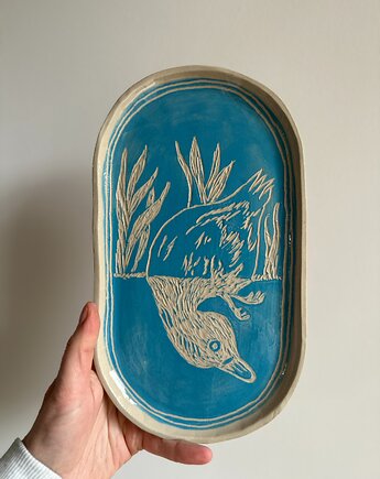 Talerz owalny, patera z kaczką, Glina & Lina