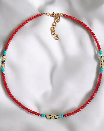 Naszyjnik - choker : INDIA : koral, magnezyt, jaspis, hematyt, kaktusia